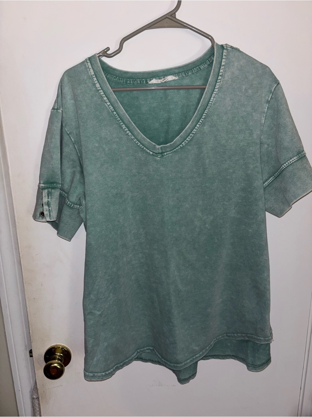Jane and Delancey Sage Green Mineral Wash V-Neck Tee